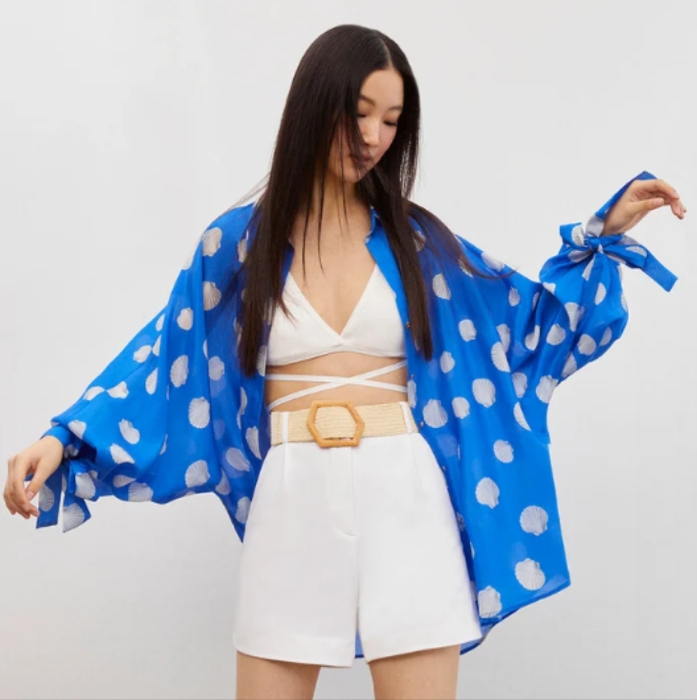 Nocturne Silky Shell Print Flowy Oversized Blouse